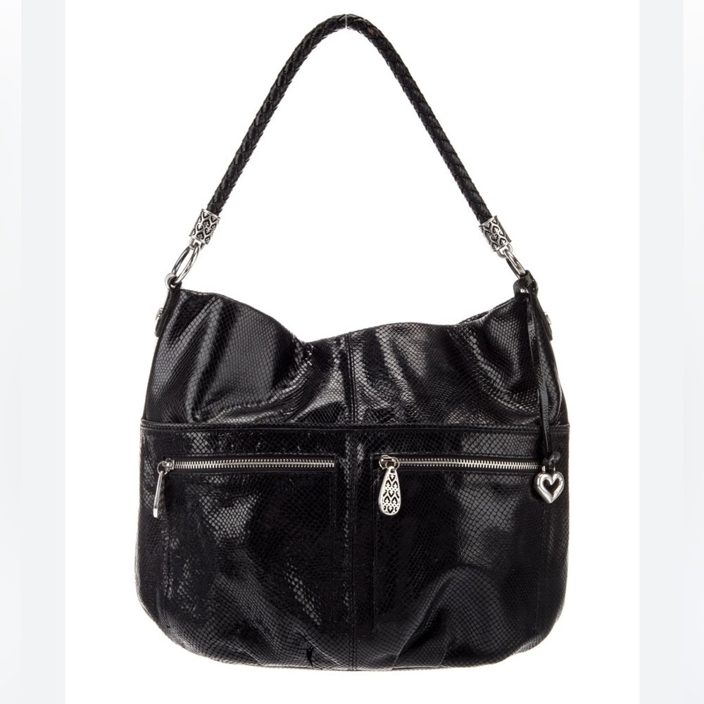 Brighton Barbados Collection black snake embossed shoulder bag